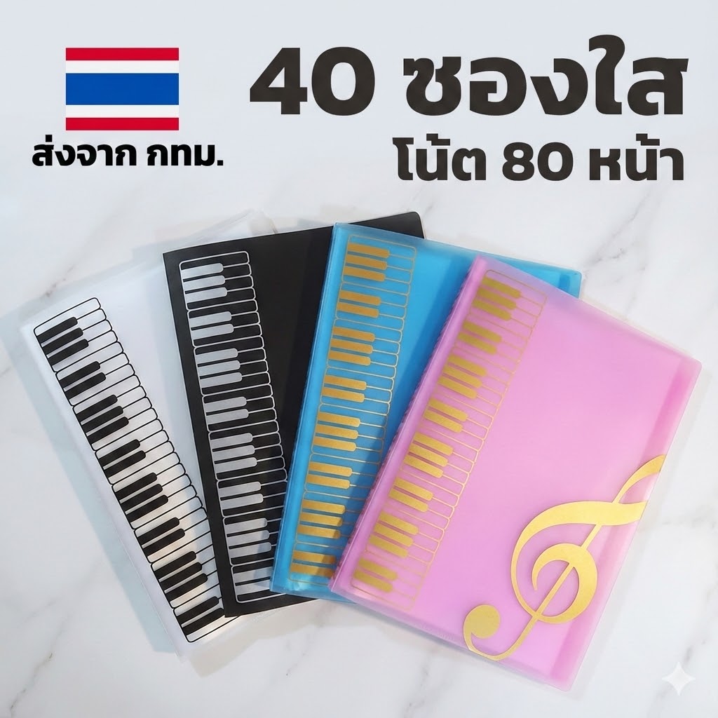 Piano & Clef Design Music Score Folder – 80 Pages (Plastic Sleeves)