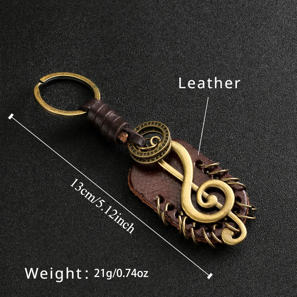 Antique Brass Treble Clef Keychain on Leather Patch