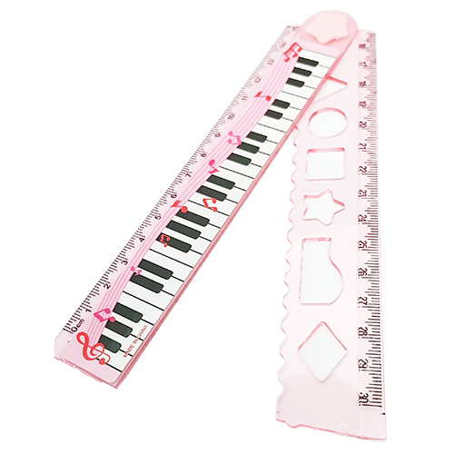 Foldable Plastic Ruler (30cm max), Cute Design with Geometric Templates